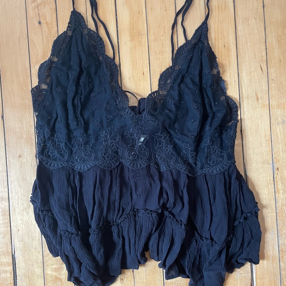 Free People Black Lace Tank Top